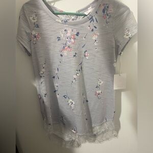 LC Lauren Conrad Floral Short Sleeve Top - Gray and Pink